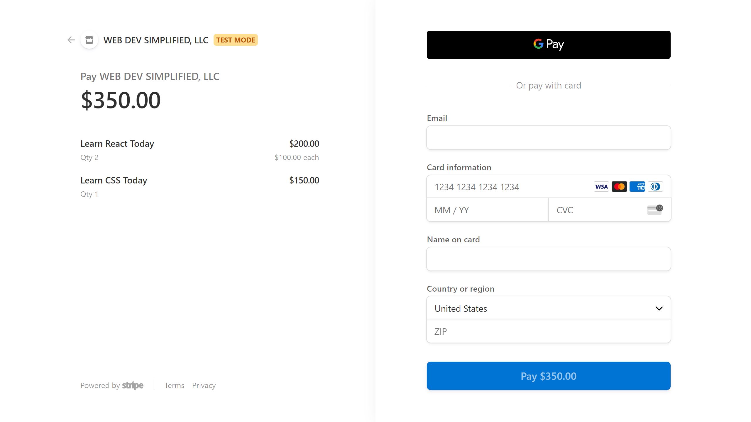 Stripe Checkout Example